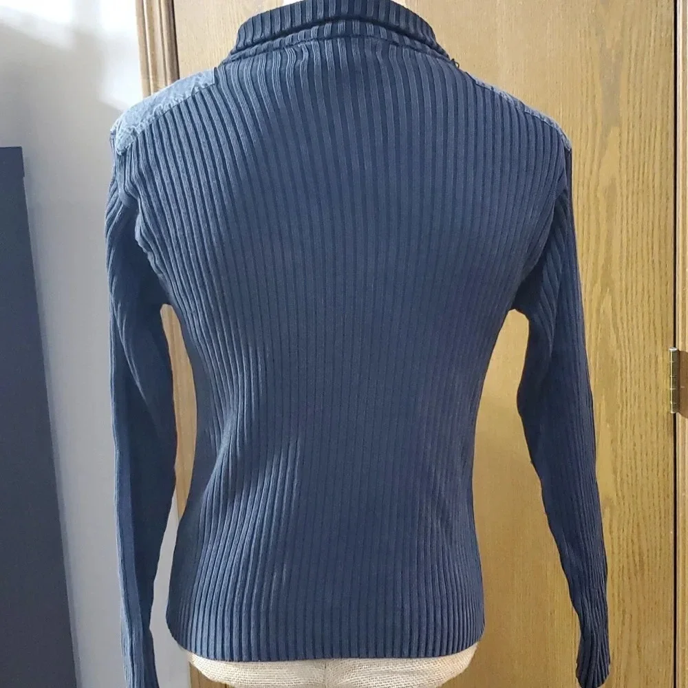Oscar de la renta black ribbed full zip sweater